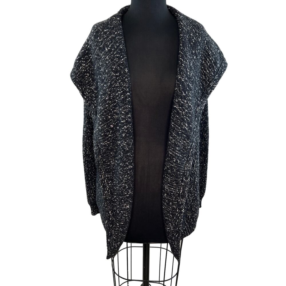 THEORY Gray Black White Marled Knit Shawl Collar Wool Cotton Blend Cardigan M